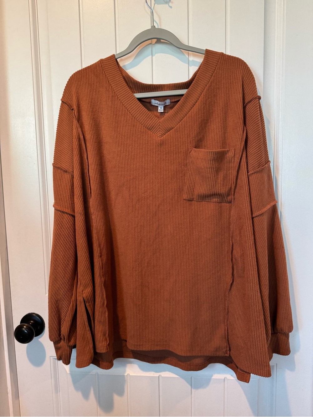 white birch V-Neck Waffle Knit Sweater in Rust